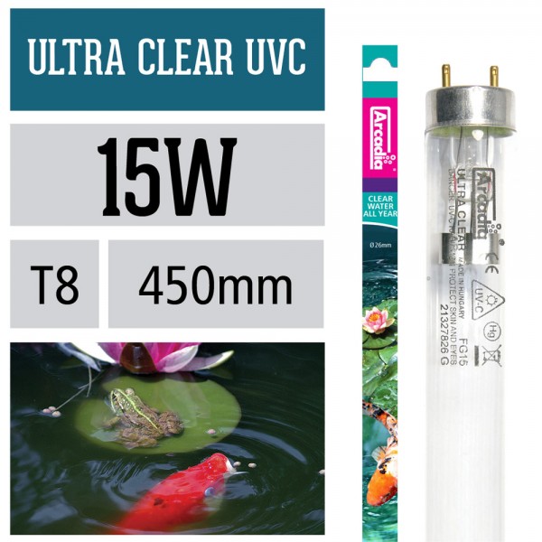 UV-C Leuchtstoffröhre Ultra Clear T8, 15 Watt, Länge 450 mm
